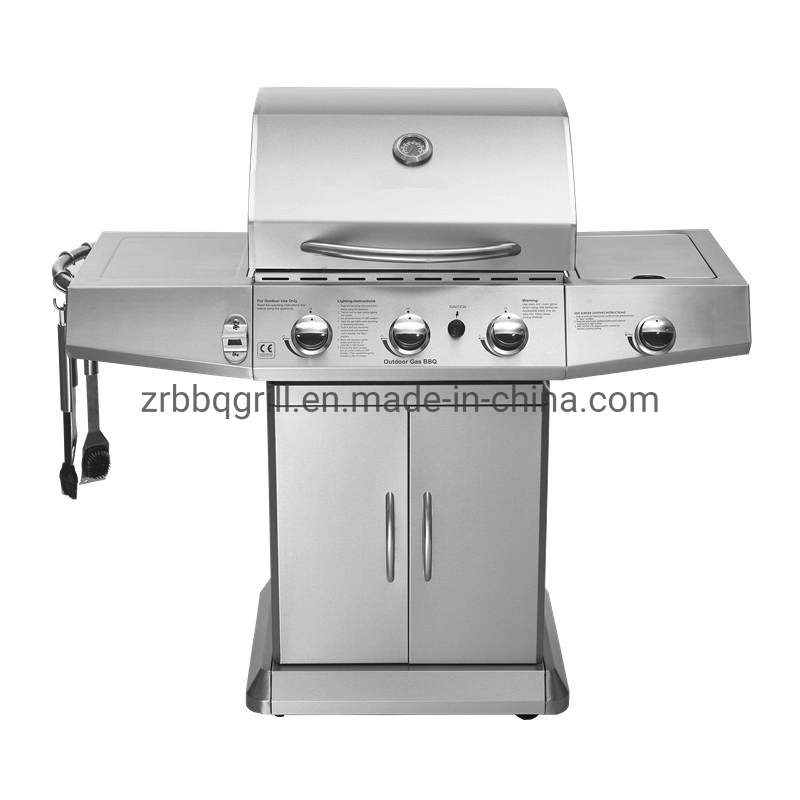 Gas BBQ Grill 3 Burner with Side Burner Garden Stainless Steel Grill