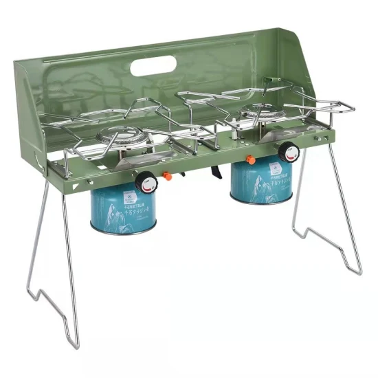 Double Burner Gas Stove Camping Burner with Folding Arms Windscreen for Outdoor Cooking Camping Picnic BBQ Ci23302