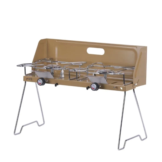 Outdoor Double Burner Gas Stove Camping Burner with Folding Arms Windscreen for Outdoor Cooking Camping Picnic BBQ Bl23302
